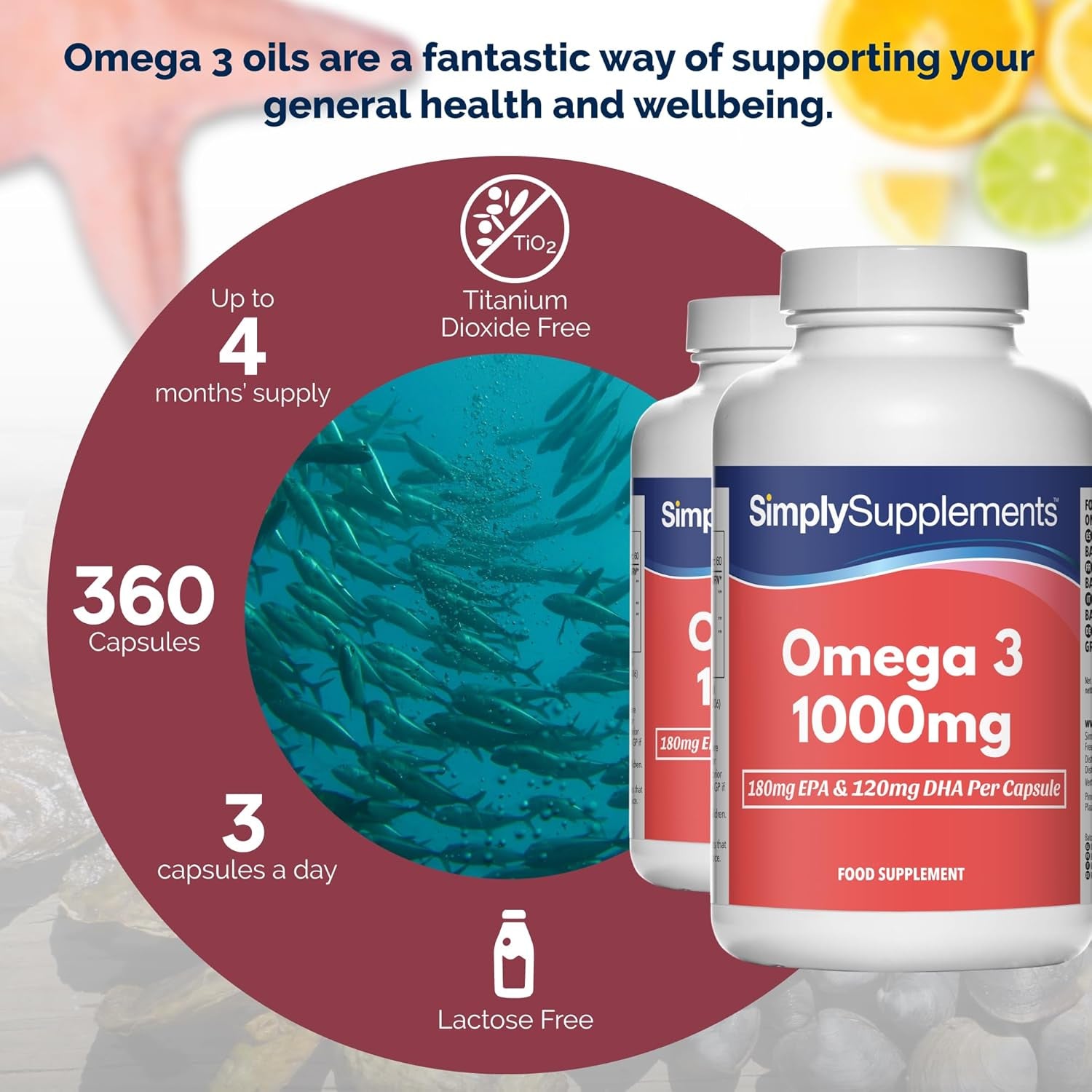 Pure Omega 3 1000Mg Capsules | Supports Heart, Brain & Eye Health | Rich in Omega 3 Fatty Acids | 540Mg of EPA and 360Mg of DHA per Serving | 360 Capsules = 4 Months’ Supply | Made in the UK